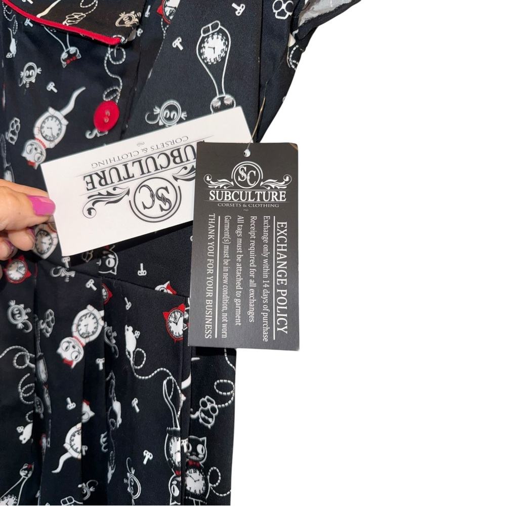 Today only $50 Voodoo Vixen Felix the Clock Cat Print Retro Dress NWT Rockabilly - Picture 6 of 16